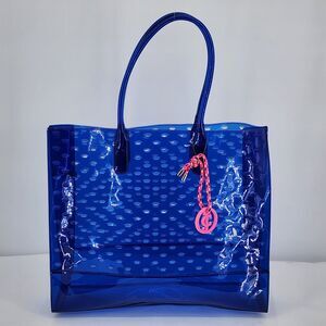 Juicy Couture Y2K Jelly Transparent Blue Large Beach Tote Bag RARE